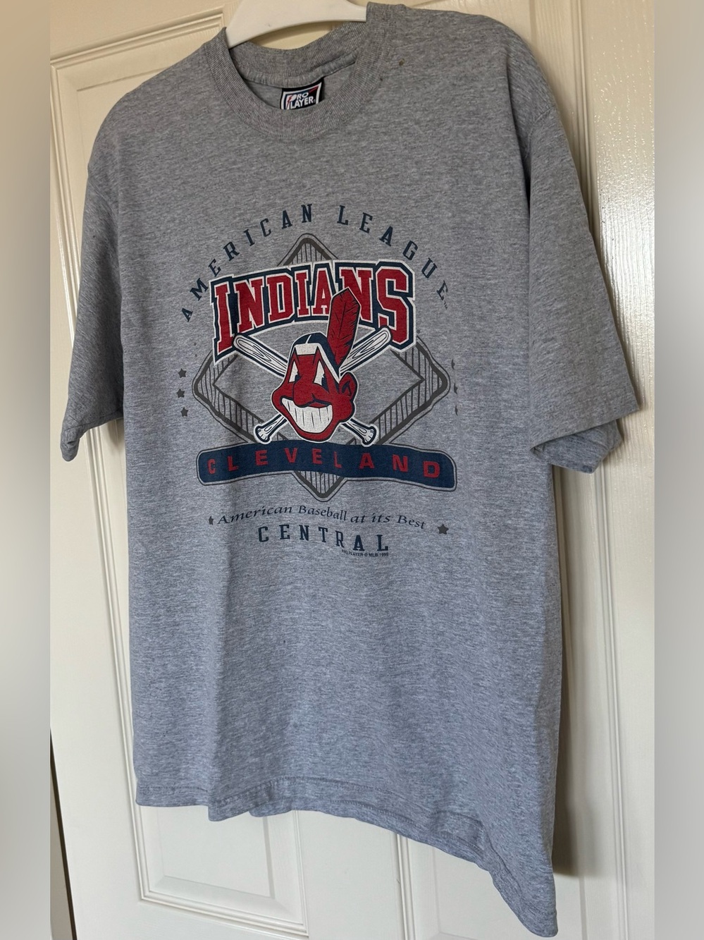 Vintage 1999 Cleveland Indians Chief Wahoo Graphic T-Shirt Blue Size Large MLB